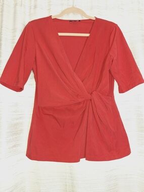 Lafayette 148 New York Soft Red Twist-Front Wrap Top - Women